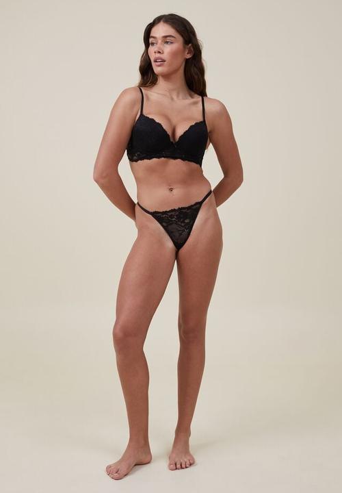 Cotton On - Everyday lace longline push up 2 bra - black