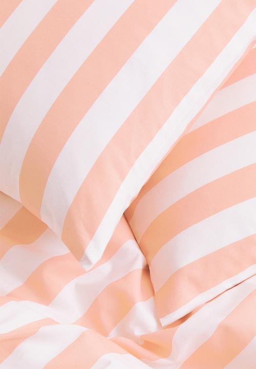 H&M - Striped double duvet cover set - light orange/striped