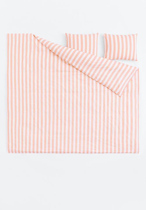 H&M - Striped double duvet cover set - light orange/striped