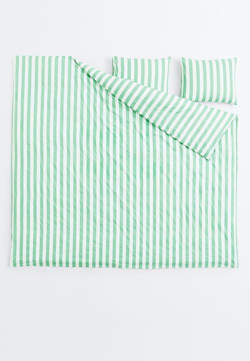 H&M - Striped double duvet cover set - light green/striped
