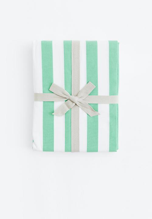 H&M - Striped double duvet cover set - light green/striped