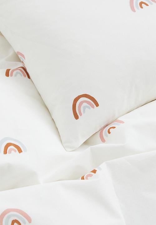 H&M - Patterned single duvet cover set - white/rainbows