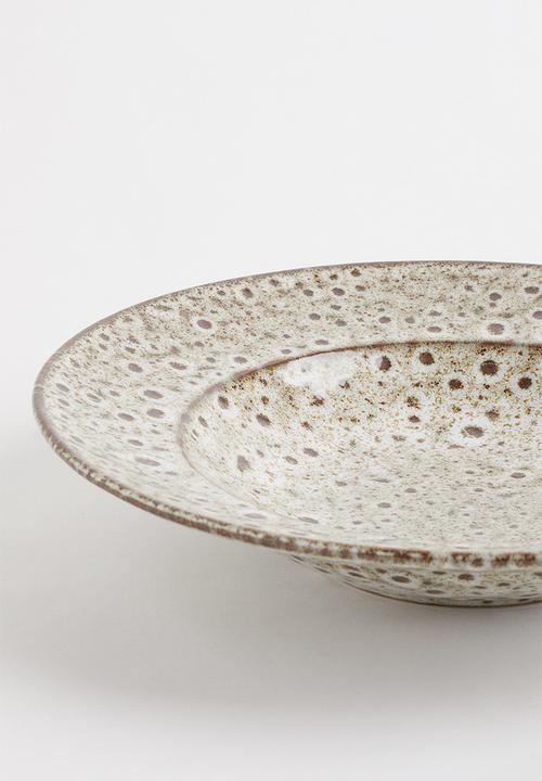 H&M - Deep stoneware plate - light beige/brown