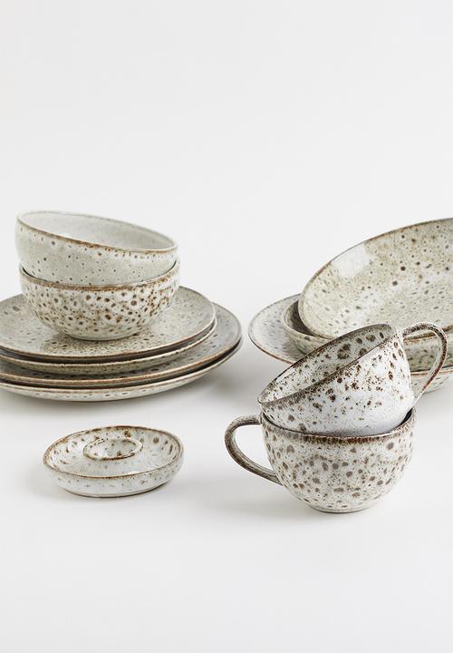 H&M - Deep stoneware plate - light beige/brown