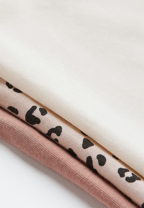 H&M - 3-pack long-sleeved tops - beige / leopard print 