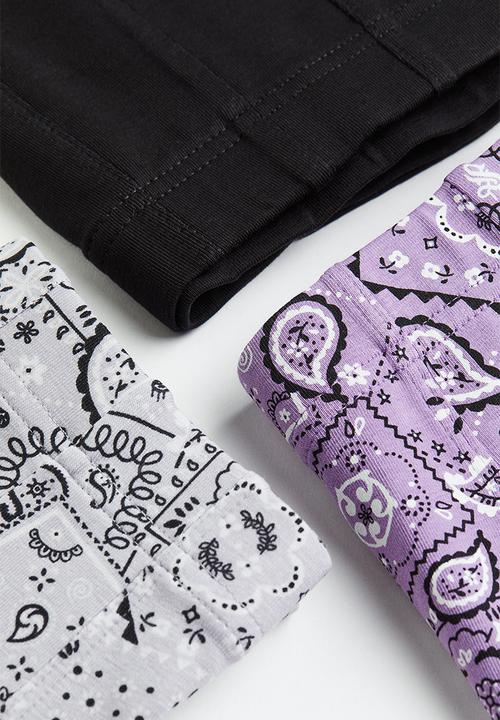 H&M - 3-pack short cotton trunks - purple/paisley-patterned