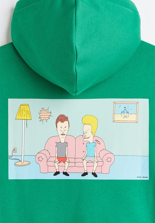 H&M - Regular fit hoodie - green/beavis and butt-head
