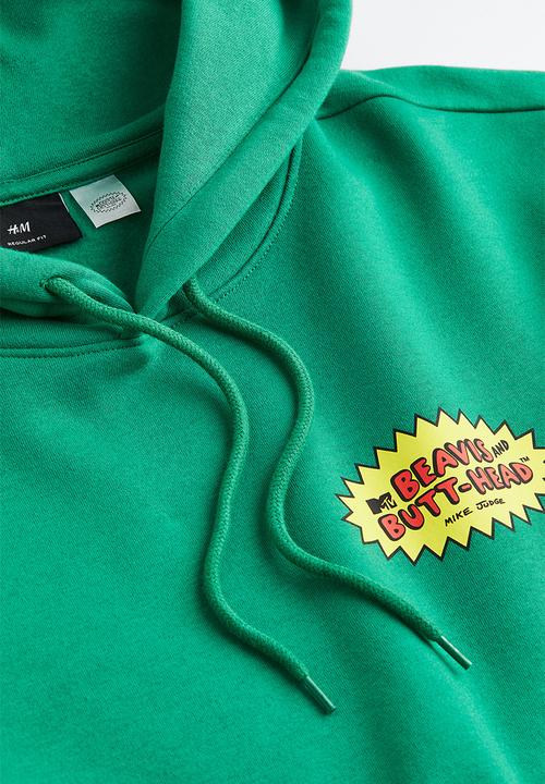 H&M - Regular fit hoodie - green/beavis and butt-head