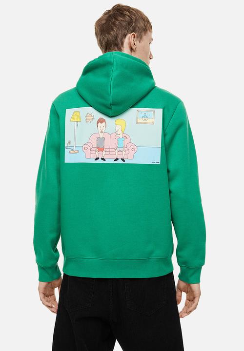 H&M - Regular fit hoodie - green/beavis and butt-head