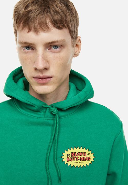 H&M - Regular fit hoodie - green/beavis and butt-head