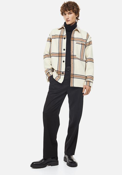 H&M - Relaxed fit overshirt - light beige/checked