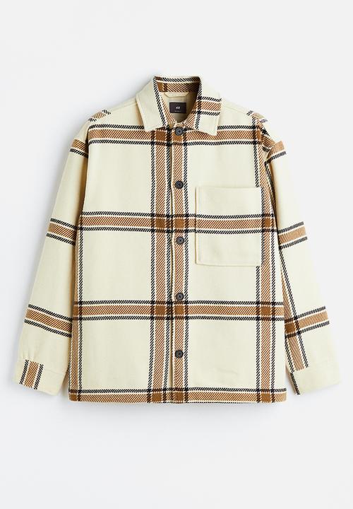 H&M - Relaxed fit overshirt - light beige/checked