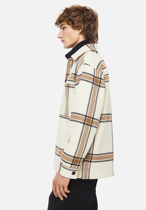 H&M - Relaxed fit overshirt - light beige/checked
