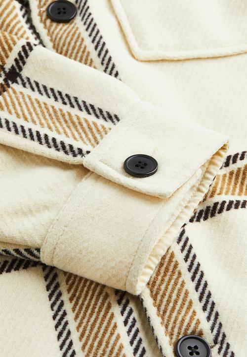 H&M - Relaxed fit overshirt - light beige/checked