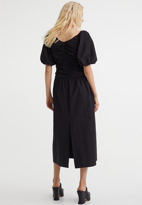 H&M - Gathered puff-sleeved dress - black