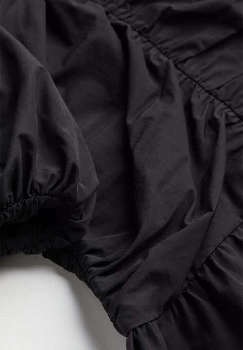 H&M - Gathered puff-sleeved dress - black
