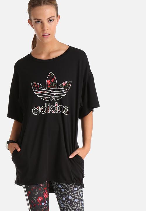 adidas originals moscow t shirt dress with floral trefoil print