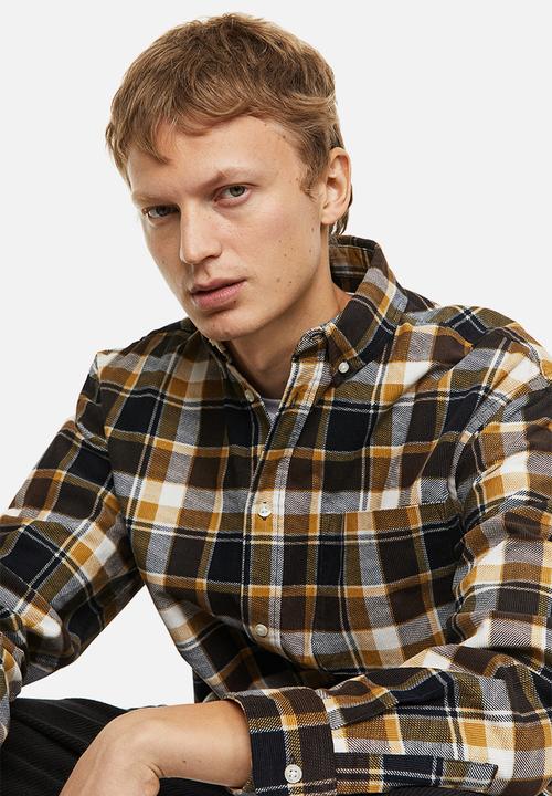 H&M - Relaxed fit corduroy shirt - yellow/black checked