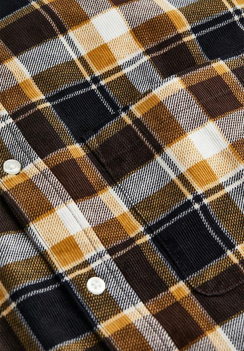 H&M - Relaxed fit corduroy shirt - yellow/black checked