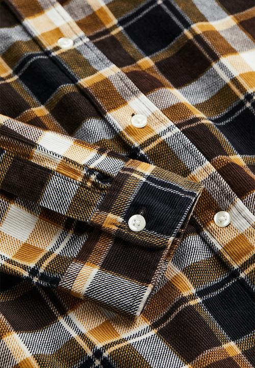 H&M - Relaxed fit corduroy shirt - yellow/black checked