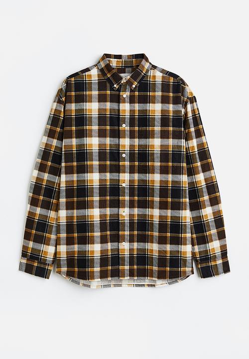 H&M - Relaxed fit corduroy shirt - yellow/black checked