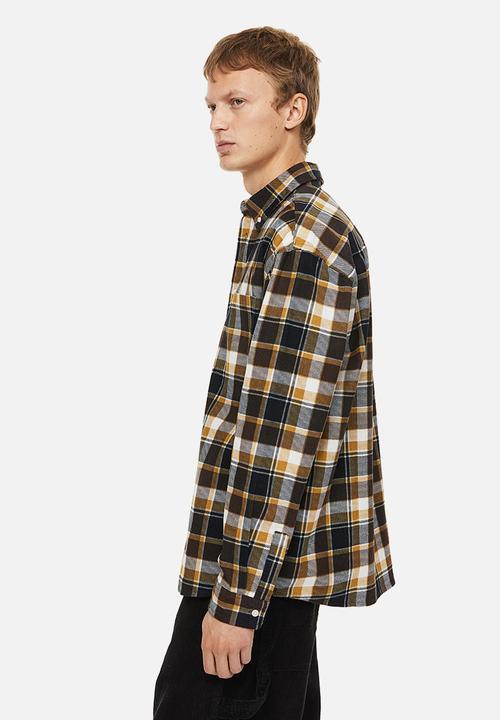 H&M - Relaxed fit corduroy shirt - yellow/black checked