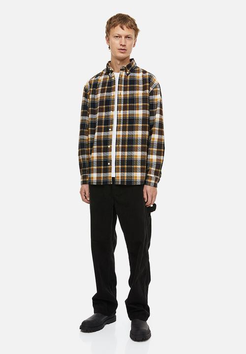 H&M - Relaxed fit corduroy shirt - yellow/black checked
