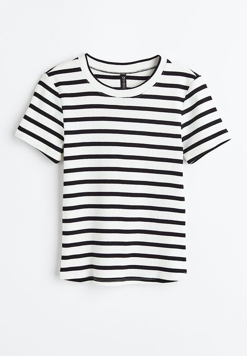 H&M - Fitted cotton top - white/striped