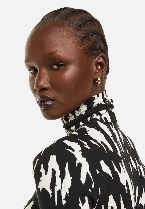 H&M - Polo-neck top - black/patterned 