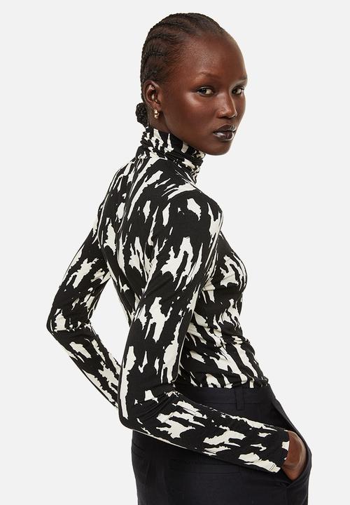 H&M - Polo-neck top - black/patterned 