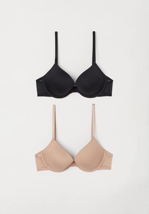 H&M - 2-Pack microfibre push-up bras - light beige/black