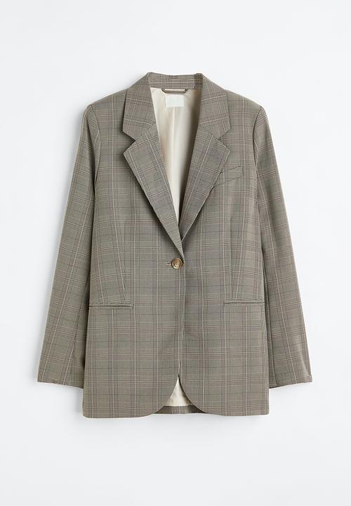 H&M - Single-breasted blazer - dark beige/checked