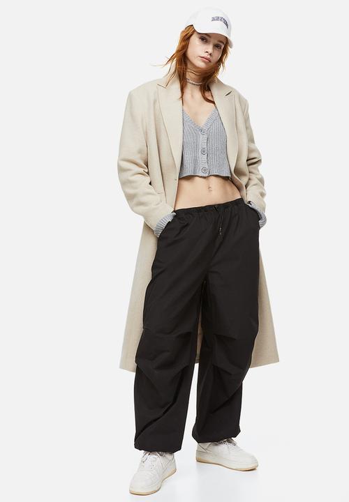 H&M - Cropped rib-knit cardigan - grey marl