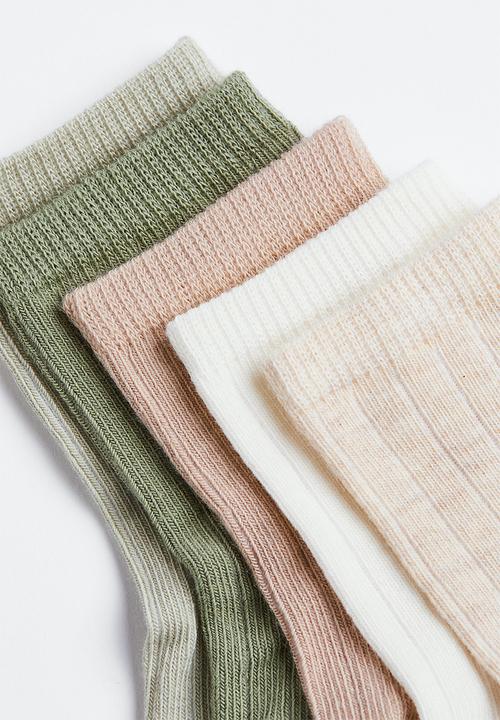 H&M - 5 Pack knitted socks - khaki green/dusky pink