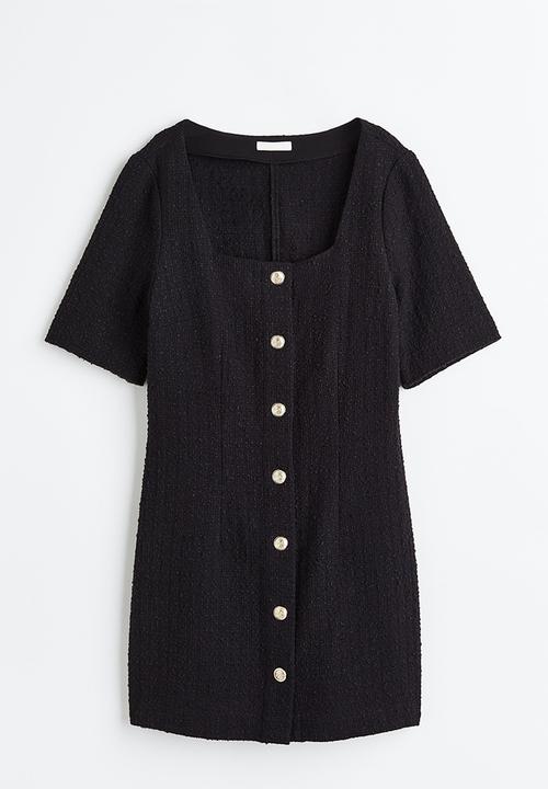 H&M - Button-front bouclé dress - black