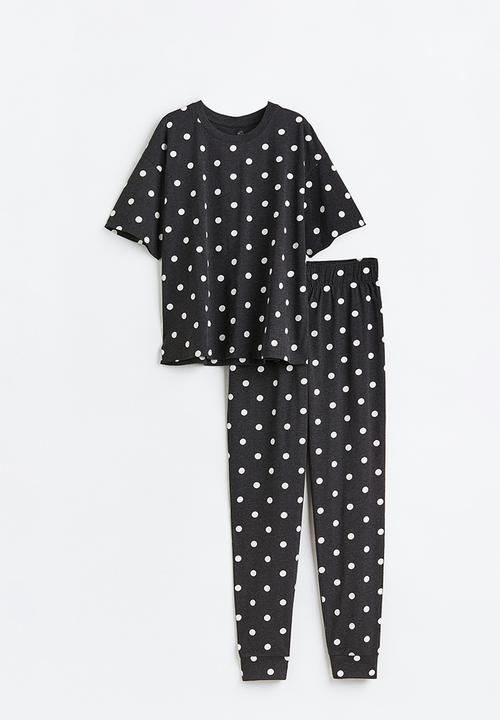 H&M - Jersey pyjamas - dark grey/spotted