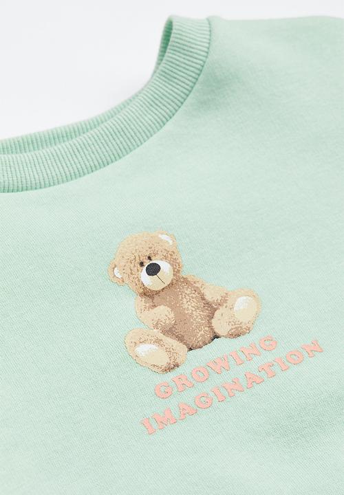 H&M - Printed sweatshirt - light green teddy bear 