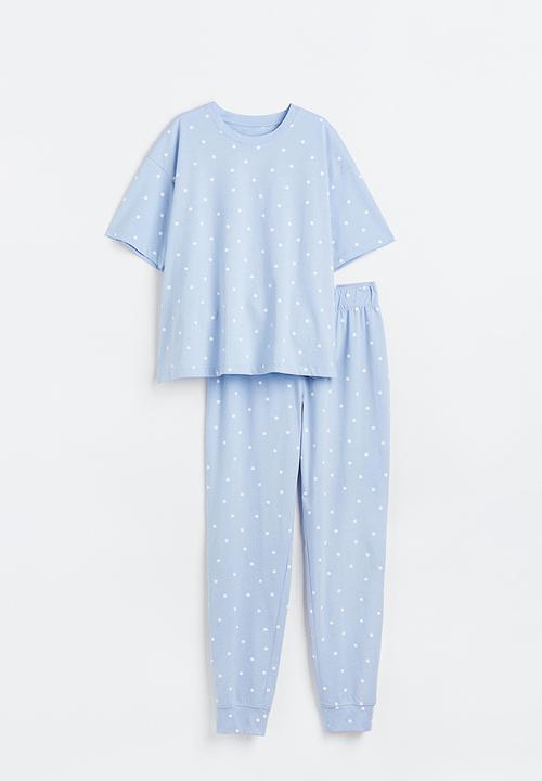 H&M - Jersey pyjamas - light blue/spotted