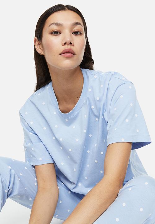 H&M - Jersey pyjamas - light blue/spotted