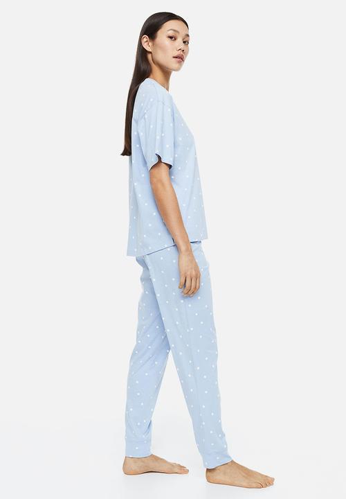 H&M - Jersey pyjamas - light blue/spotted