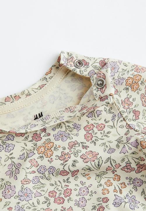 H&M - 3-piece cotton set - light beige/floral 