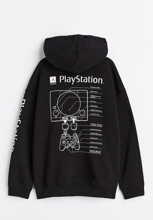 H&M - Oversized printed hoodie - black playstation 