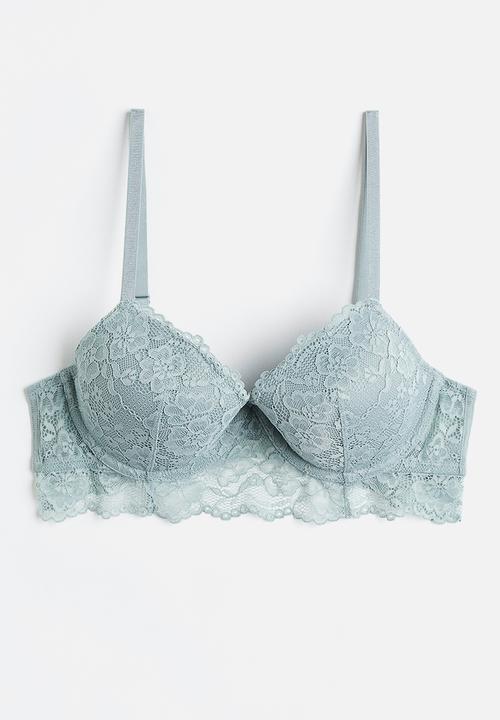 H&M - Padded underwired lace bra - light turquoise