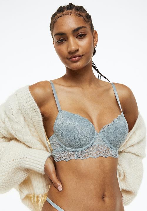 H&M - Padded underwired lace bra - light turquoise