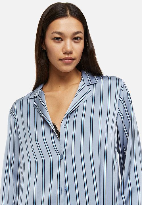 H&M - Satin pyjamas - light blue/striped 