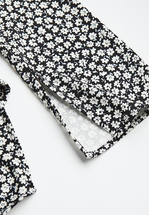 H&M - Satin wrap blouse - black,multi