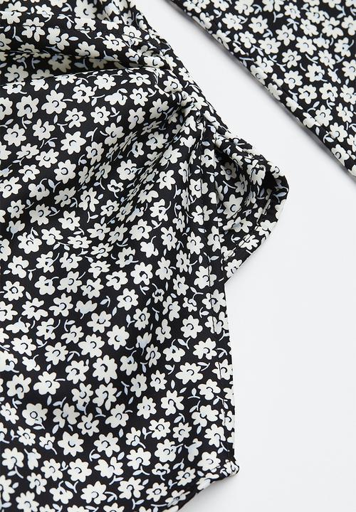 H&M - Satin wrap blouse - black,multi