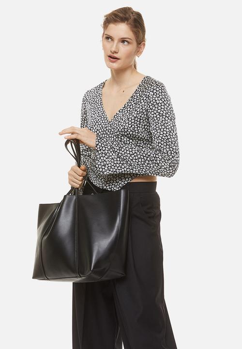 H&M - Satin wrap blouse - black,multi