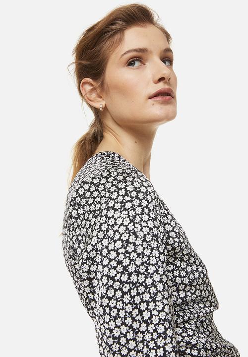 H&M - Satin wrap blouse - black,multi