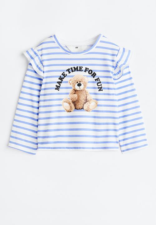 H&M - Flounce-trimmed top - light blue/teddy bear
